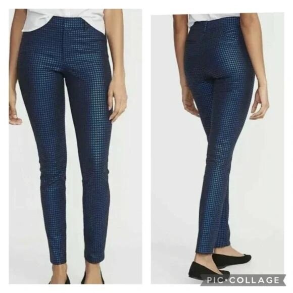 Old Navy Blue & black Metallic Houndstooth Pixie Ankle Pants, size 10 - NWT - Picture 4 of 11